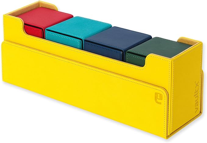 Vault X Card Storage Box, Exo-Tec Material, Detachable Magnetic Lid, with Dividers & Foam Fillers, for Trading Cards (Yellow)