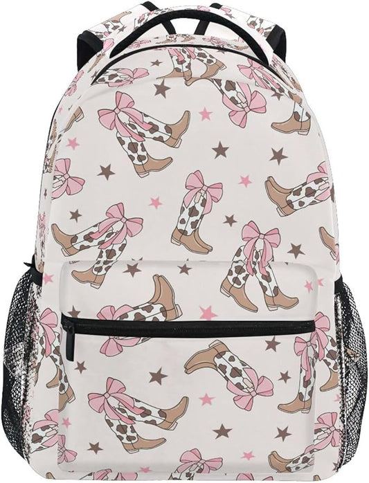 Bows Cowgirl Boots Boys Girls Kids School Backpacks Bookbag, Elementary School Bag Travel Backpack Daypack