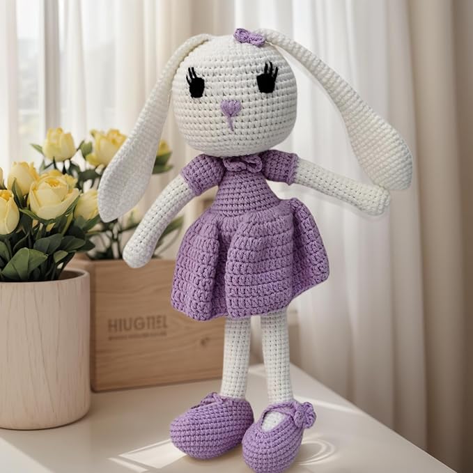 Bunny Rabbit Stuffed Animal, Baby Doll with Rattle, Lop Eared Rabbit Stuffed Doll for Toddlers Girl, Plushie Doll Kids Toys for Ages 1 Up(10.6 inches).