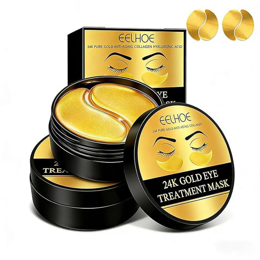 120 Pcs 24K Gold Under Eye Patches, 60 Pairs Under Eye Masks, Gel Eye Pads Skincare, Puffy Eyes and Dark Circles – Collagen Infused Hydrogel Eye Mask for Anti Aging, Skincare Treatment for Women