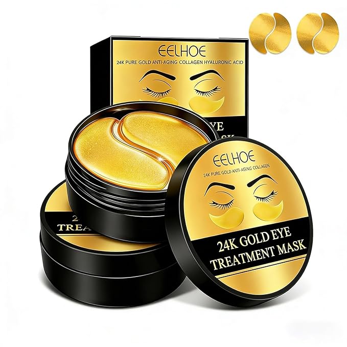 24K Gold Collagen Under Eye Patches – Hydrogel Masks for Dark Circles, Puffiness & Wrinkles – Brightening Anti-Aging Eye Gels, Moisturizing for All Skin (60 Pairs)