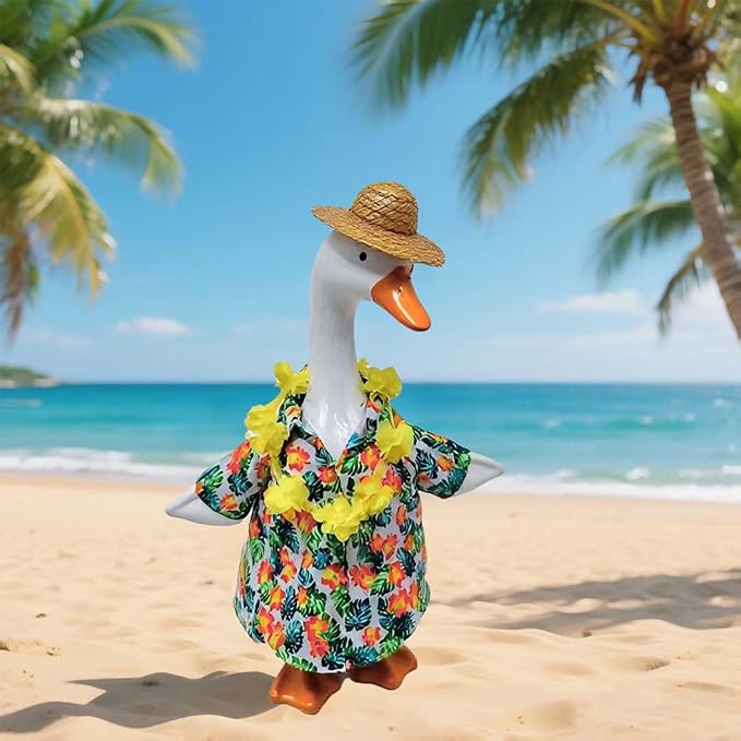 OBILAN Porch Goose Outfits, Summer Hawaiian-Style Goose Outfits, and Cute Goose Clothes fit Large 23" H Statues for Outdoor Garden and Yard Decoration(Green Shirt)