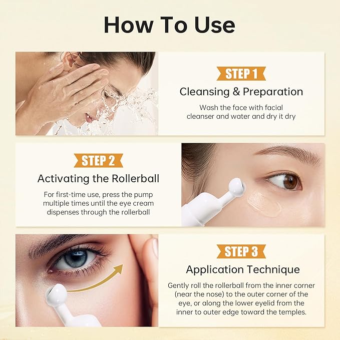 5% Caffeine Eye Serum with 360° Roller,Under Eye Cream for Dark Circles, Puffiness & Puffy Bags, Wrinkles Fine Lines, Eyes Cream for Men and Women 0.51 fl oz