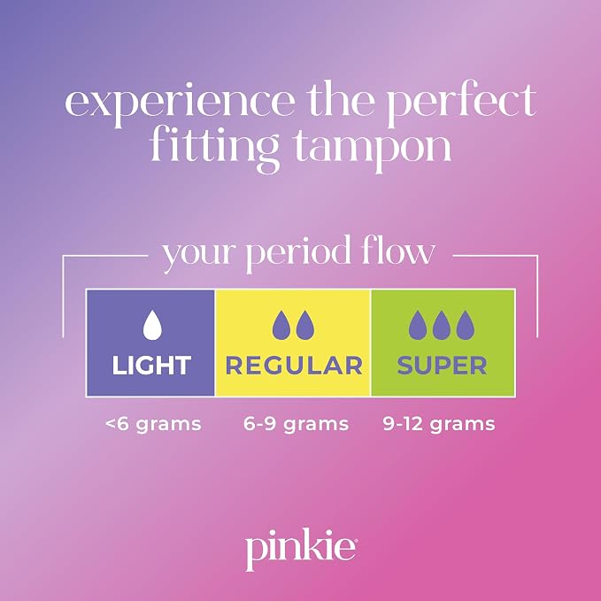 Pinkie Organic Tampons for Teens & Adults - 100% Cotton Core Adapts to Your Body - Slim BPA-Free Applicator for Comfortable Insertion - Chlorine, Fragrance, Dye & Rayon Free - Light/Regular, 36 Count