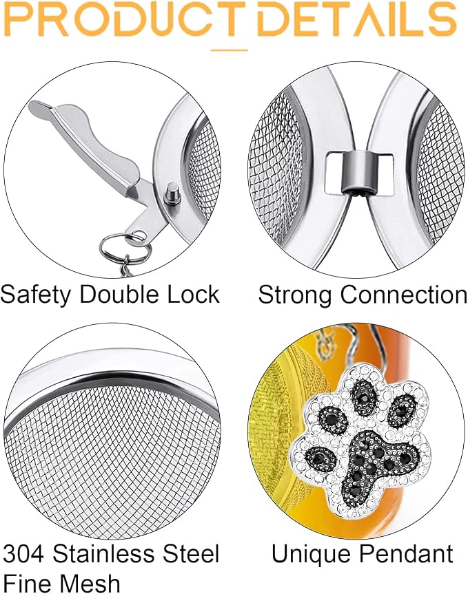 NSTaygate Loose Tea Steeper 2pcs Tea Ball Cute Tea Infuser Tea Diffusers for Loose Tea Black and White Diamond Dog Paw Pendant Tea Leaf Strainer for Loose Tea Gifts for Girls Women Couple