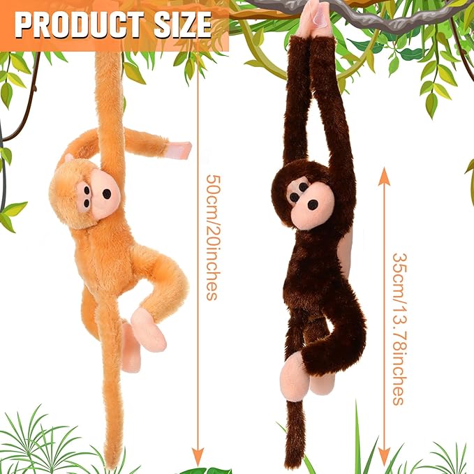 Chivao Set of 4 Stuffed Monkey Hanging Stuffed Animal Monkey Plush Toy Large Animal with Loop for Gifts Favors