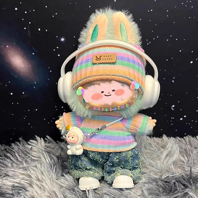 4/5/6 Set Doll Clothes Compatible with 17cm labubu, Clothes for Dolls Outfit, Contain Hat +Glasses+ Summer Camisole Dress+Mini Bag+ Mini Camera + Shoes, No Doll Include (Green)