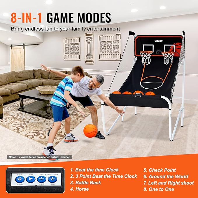 VEVOR Basketball Arcade Game Indoor, 2 Player Indoor Basketball Game, Home Dual Sport with 8 Game Modes, Electronic Scoreboard, and Inflation Pump,Adults