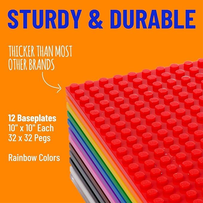 Strictly Briks Classic Stackable Baseplates, for Building Bricks, Bases for Tables, Mats, and More, 100% Compatible with All Major Brands, Rainbow