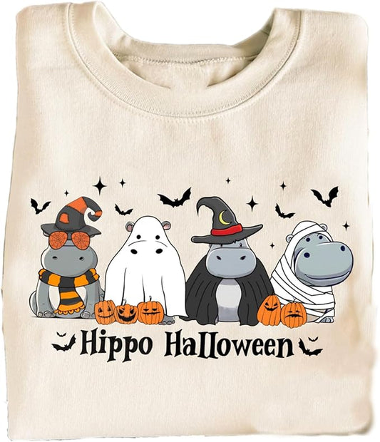 YOUNG GREEN Halloween Party Crewneck Sweatshirt Cute Ghost Sweatshirt Gift For Womens Spooky Season Shirt
