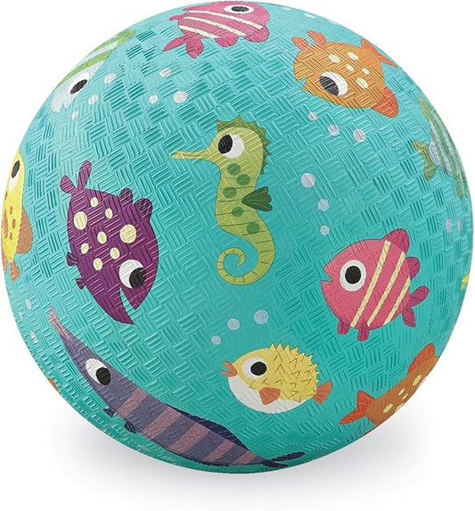 Crocodile Creek Playground Ball - Durable Rubber Ball for Kids Ages 3 and Up - Bouncy Inflatable Ball for Kickball, Indoor Games, and Outdoor Sports - PVC-Free - Teal Fish - 7-inch Diameter