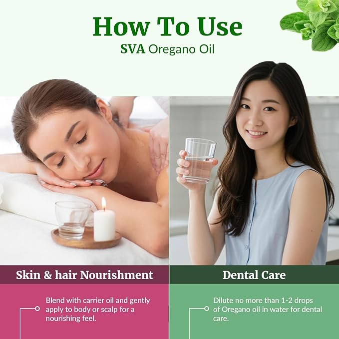 SVA Oregano Essential Oil 1 Fl Oz – for Diffuser, Skin & Hair Care – Ideal for Massage & DIY Blends – with Dropper
