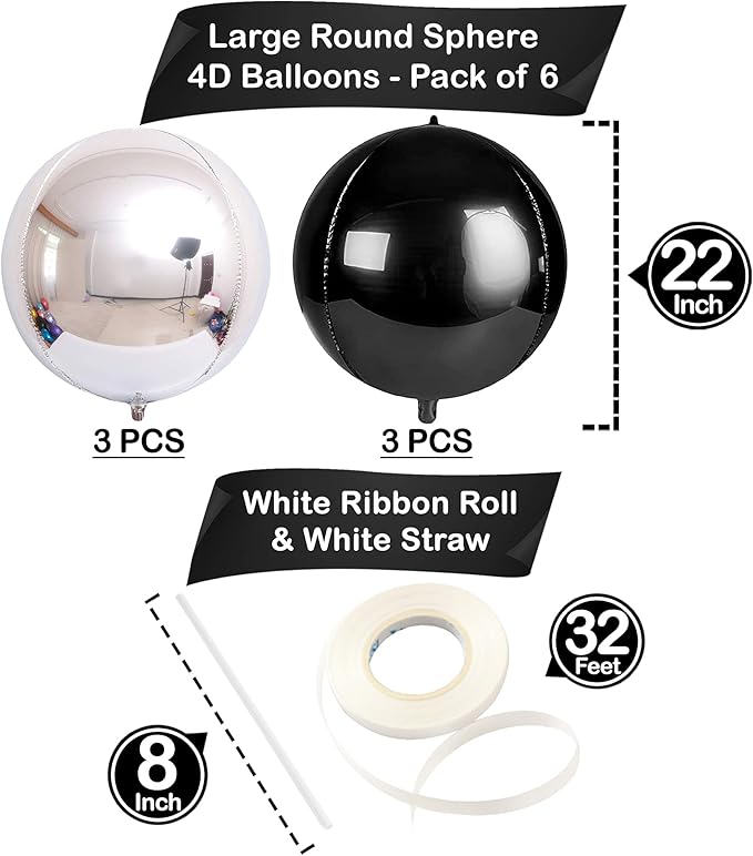 KatchOn, Large Black and Silver Balloon - 22 Inch, Pack of 6 | Black and Silver Mylar Balloons for Graduation Decorations 2026 | Birthday, Bachelorette Party Decorations | Graduation Balloons