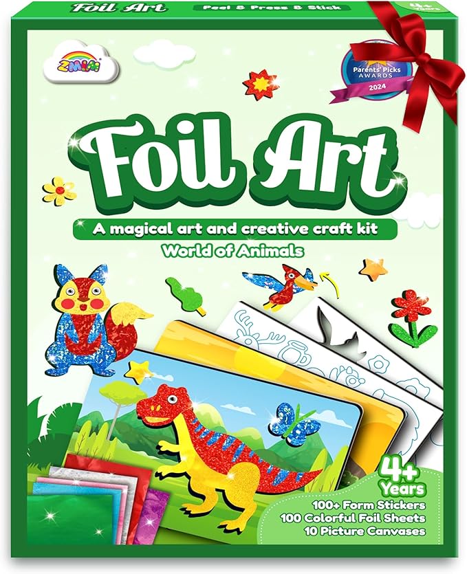 ZMLM Foil Art Kit for Kids - Arts Crafts Fun Mess Free Activity, Gifts for Ages 4 5 6 7 8 9 Girls Boys, Crafts for Kids Creative Birthday Easter Valentines Gifts Toys (Dinosaur & Animal)