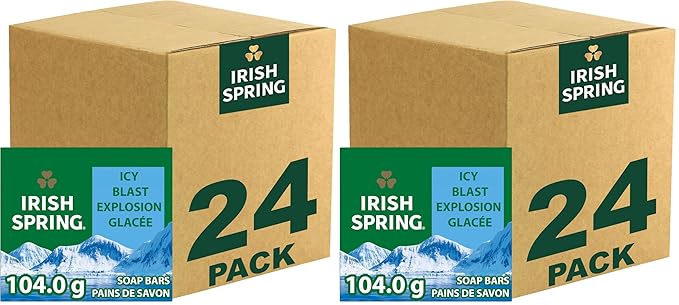 Irish Spring Icy Blast Bar Soap for Men, Mens Soap, Smell Fresh and Clean 12 Hours, Men Bars Washing Hands Body, Mild Skin, Recyclable Carton, 3.7 Oz, (Pack of 48)