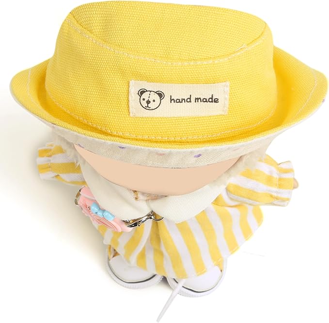 17cm Doll Clothes for Labubu - Kawaii Clown Style Set - Doll's Hat & Doll's Clothing & Doll's Shoes & Camera, Cute Doll Outfit with Accessories for Display, Collectors, Gift - Yellow (NO Dolls)