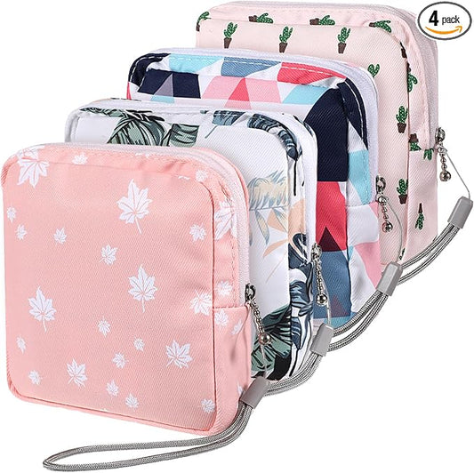 4 Pack Portable Sanitary Napkin Storage Bag, Samll Period Pouch for Purse Sanitary Pad Storage Bag Cute Menstrual Period Bags Feminine Care Period-Bags, Mini Pouch Feminine Pads-Bag Kit for Teen Girls