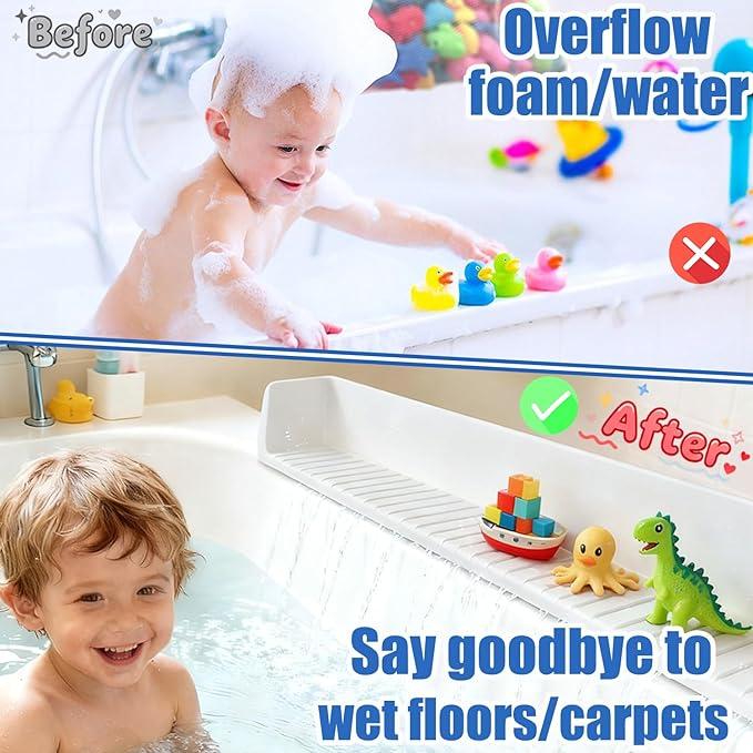 Bathtub Splash Guard for Kids Adult - 31IN Silicone Bath Tub Tray with 11 Suction Cups, Bathtub Accessories Bath Toy Holder Play Shelf , Bathtub Sink Side Splash Guard Tray, Gray