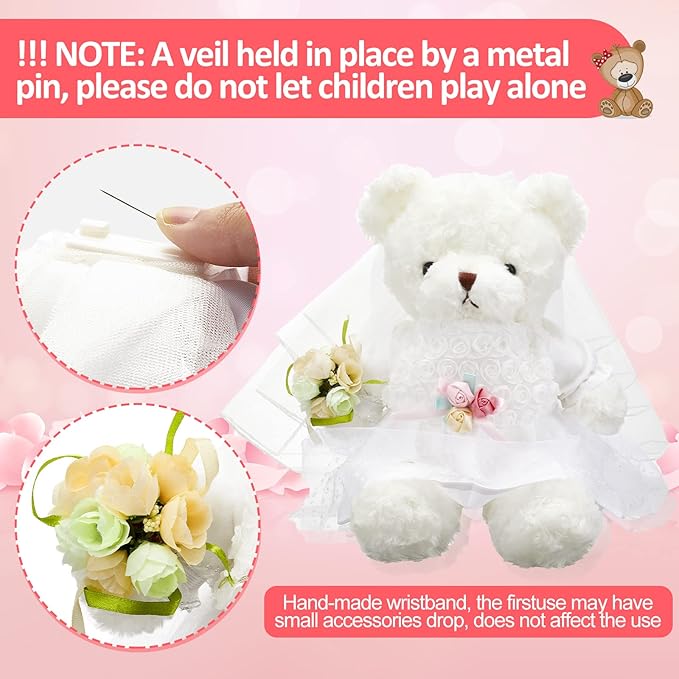 Civaner 2 Sets Bear Clothes Include Outfits of Groom's Tuxedo Suit and Bridal Dress Set, The Bear is Not Included, Suitable for 14-16 Inch Stuffed Animal Clothes