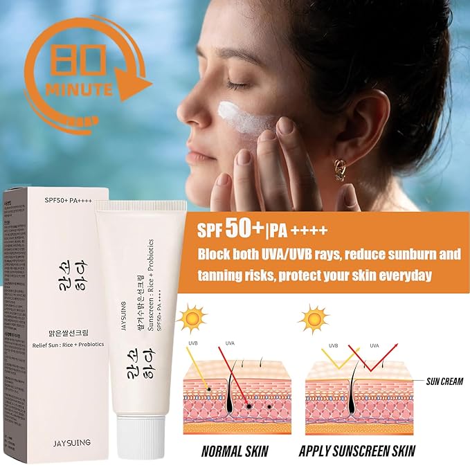 Relief Sun Organic Sunscreen SPF50 Rice Probiotics PA++++ Korean Sunscreen | Relief Sun Sunscreen SPF50+ for All Skin Types&UV Defense, Nourishing Skin Protection, Moisturizing Skin Care 1.7 fl oz/50 ml