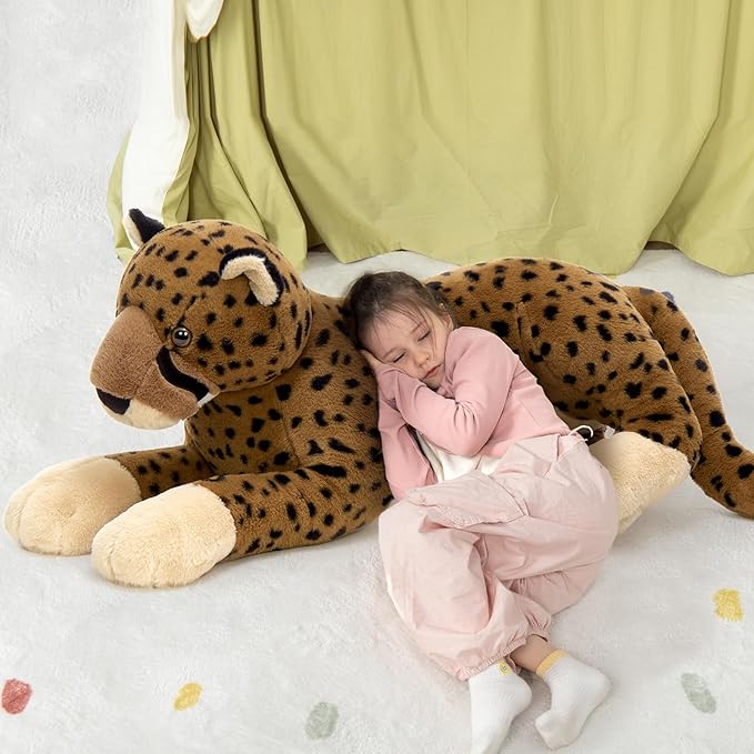 MaoGoLan Large Cheetah Stuffed Animal for Boy, Giant Cheetah Plush Toy for Girl, Ridable Stuffy Leopard for Kid, Stuffed Leopard Plush Pillow for Baby Shower, Birthday Gifts or Party Favor, 53 inches