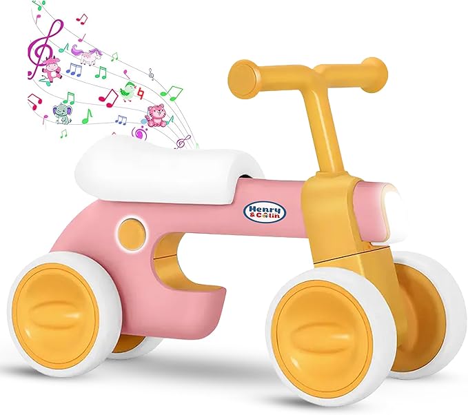 Henry & Colin Toddler Balance Bike for 1 to 3 Year Old Girls, 4 Wheel First Bike, Toddler Walker Riding Toy with Colorful Light and Music, First Birthday Gifts (Classic Pink)