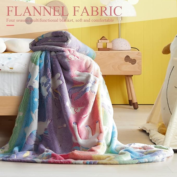 Glow in The Dark Blanket Unicorns Gifts for Girls,Soft Blanket 3 4 5 6 7 8 9 10 Year Old Girl Gifts,Toddler Girls Toys Age 6-8,Gifts for Valentine's Day Birthday Presents,50"x60"