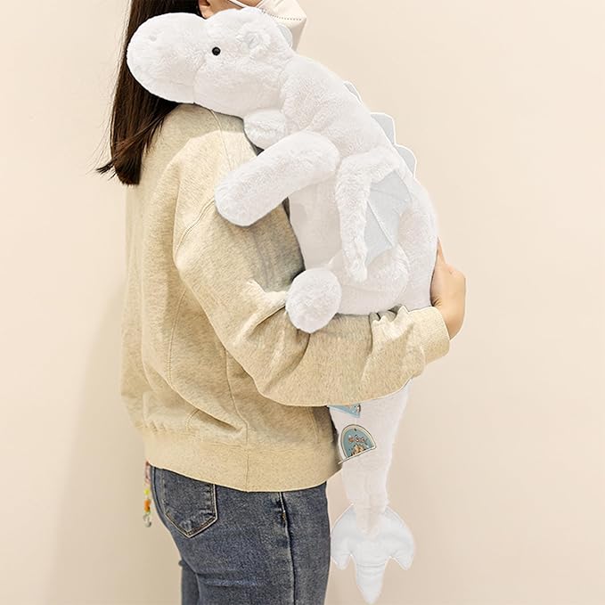 ARELUX Large 37in Cute Dragon Stuffed Animals Plush Toy Soft White Pterosaur Plushie Giant Fuzzy Dinosaur Pillow Plushies with Wings Cuddly for Friends Family Member