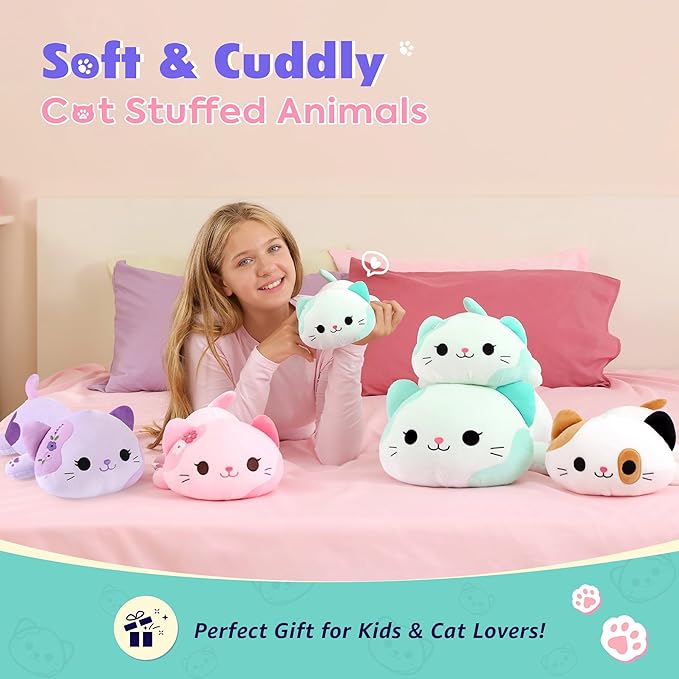 Onsoyours Original Rainbow Cat Plush 20 Inch Kitty Plushies Toy Kitten Stuffed Animal Soft Pillow Kawaii Plushie Gift for Kids & Adults (Rainbow Cat, 20")