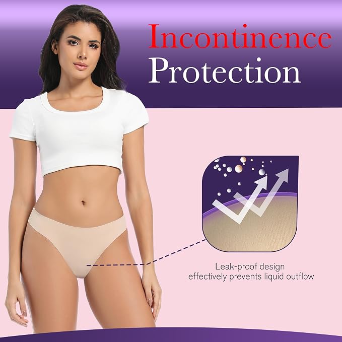 Women's Incontinence Thong Panties Washable Light Absorbency Leak Proof Underwear Bladder Control 5 Pack (2 Black-3 Beige, S)