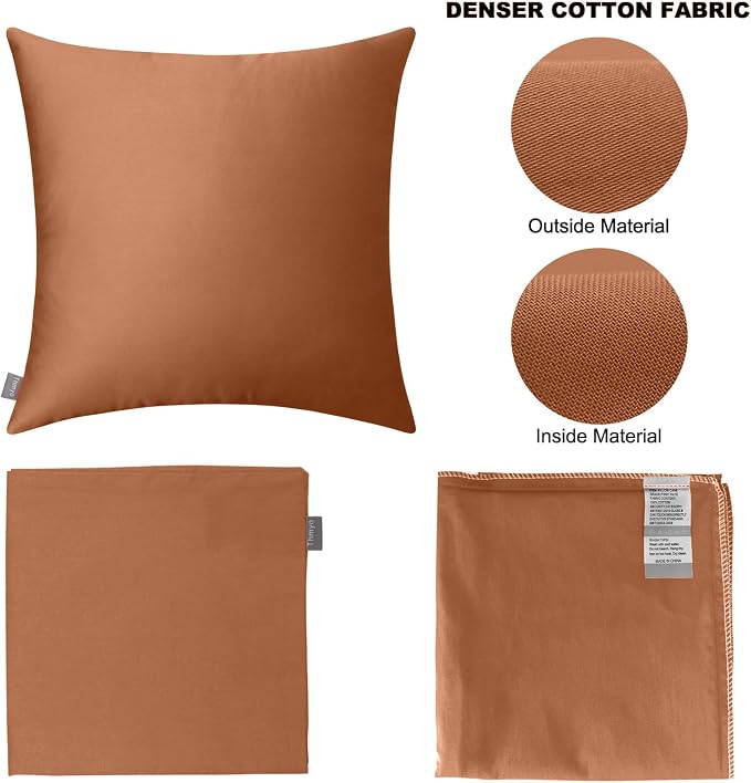 Thmyo 4-Pack 100% Cotton Comfortable Solid Decorative Throw Pillow Case, Square Cushion Cover Pillowcase Sublimation Blank Pillow Covers DIY Throw Pillowcase for Sofa(18x18 inch/ 45x45cm,Rust)