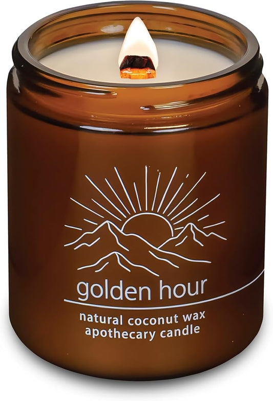 Hemlock Park Golden Hour Apothecary Scented Candle | Crackling Wood Wick, Botanical Fragrance & Coconut Apricot Wax | Up to 60 Hour Burn Time | 8 oz | Made in USA