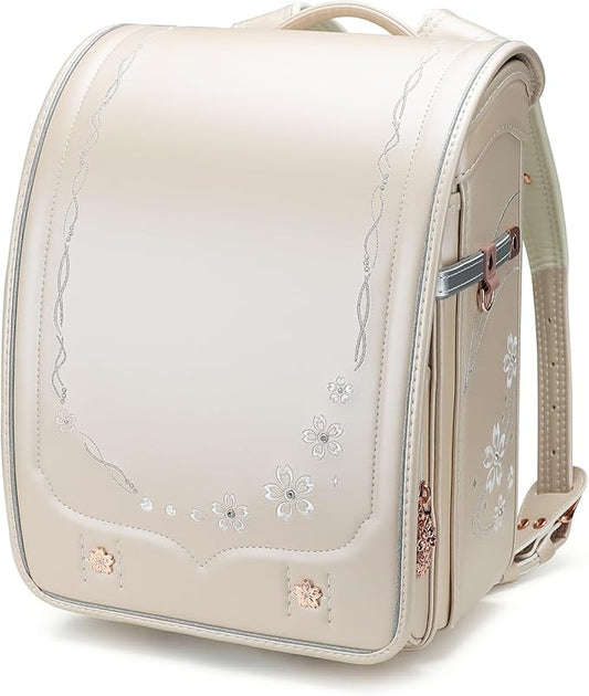 IwaiLoft Ransel Randoseru Backpack Automatic Satchel Japanese School Bag Cherry Blossom Sakura Embroidery PU Bookbag (Aiboly)