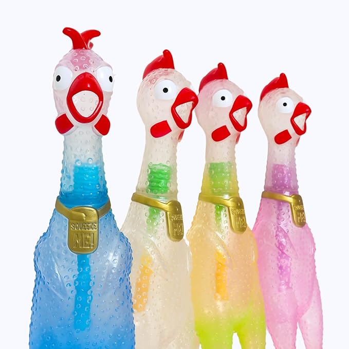 Animolds Squeeze Me Rubber Chicken Toy | Screaming Squeaky Chicken for Kids & Dogs | Novelty Prank Gag Gift (1 Pack Clear)
