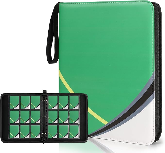 9 Pocket Card Binder for Pokemon Card, 720 Pockets Card Binder Holder with 40 Removable Sleeves, 3-Ring Zip Design Trading Card Albums for MTG/TCG/Sport Collectible Gifts for Boys and Girls (Green)