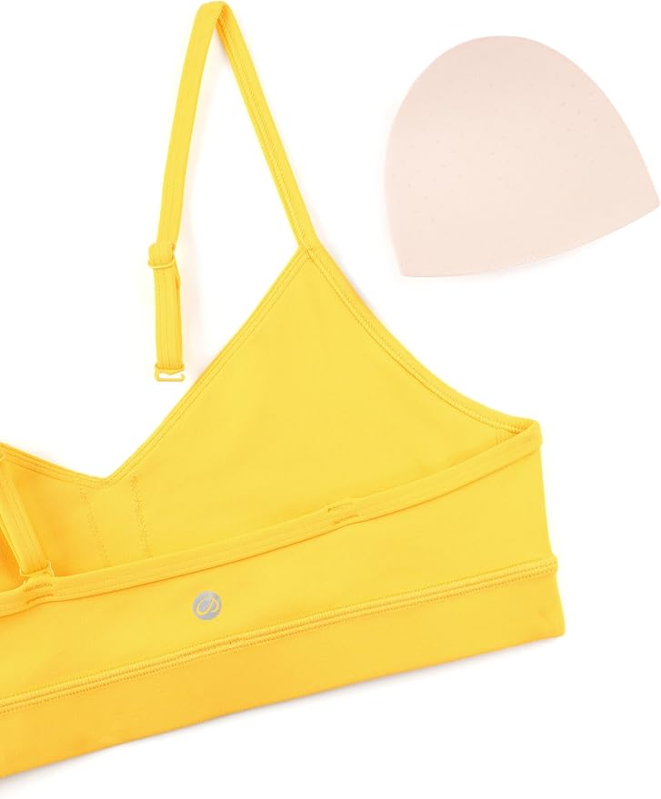 CRZ YOGA Butterluxe V-Neck Sports Bras for Women - Adjustable Thin Straps Padded Yoga Top Basic Wireless Camisole