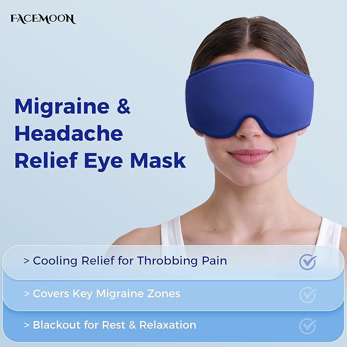 2 Pack Cooling Gel Eye Mask - Puffy Eyes, Dark Circles, Migraine Relief, FSA Eligible, FACEMOON Reusable Sleep Mask for Ice Cold Compress, Long Lasting Comfort for Eye Care, Self Care(Black,Blue)