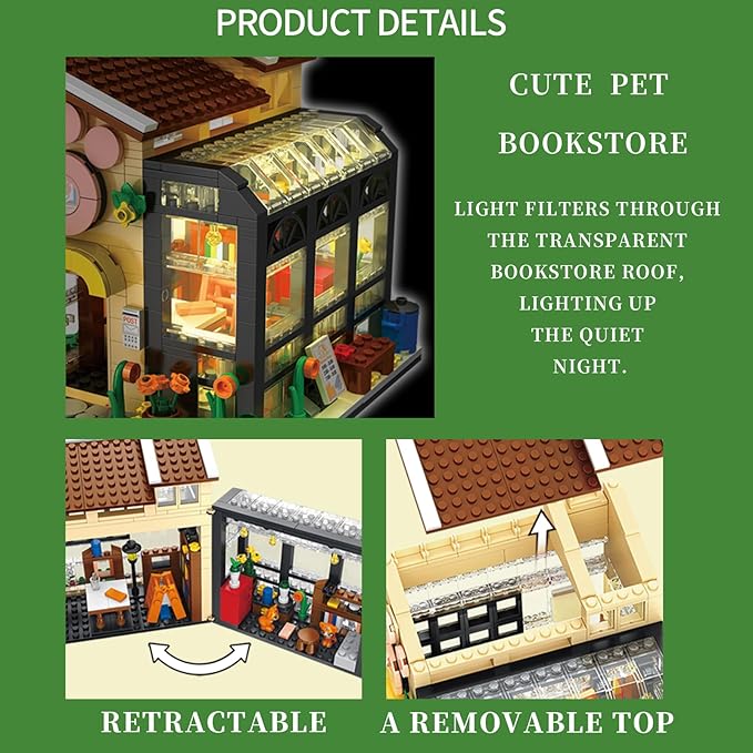 FANTASY&Co. Pet Bookstore Building Blocks Set - 640PCS, Creative Playset for Kids 6+, STEM Educational Toy, Compatible with Lego