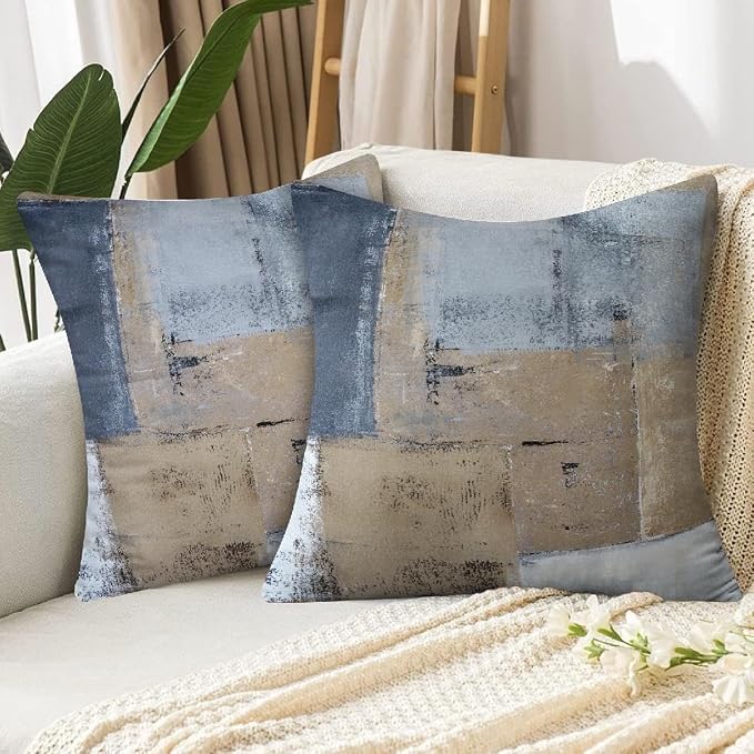 Throw Pillow Covers for Couch, 24x24 Inch, 2 Pack, Brown Grey | Decorative Throw Pillow Covers Cushion Covers for Couch Bedroom Sofa Living Room