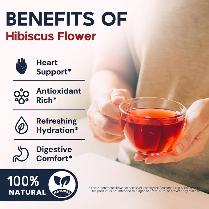 Hibiscus Tea Bags, Hibiscus Flower Herbal Tea - Rich in Vitamin C, Caffeine Free,Sugar Free, 20 Teabags