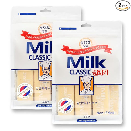 56% Milk Classic Korean Milk Rice Crackers, 16.92 oz Pack of 2 | asian snack, oven baked, non fried, wrapped sticks, light crispy texture, tea coffee pairing, lunchbox pantry