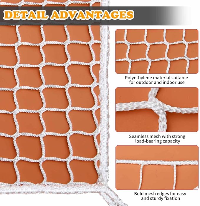 Balcony Netting for Pets，Apartment，Stair，Trampoline，Playground，Child Safety Rope Net，Driveway Net for Kids Safety，Baseball Softball Net Sports Netting (6.6ft×6.6ft, White)