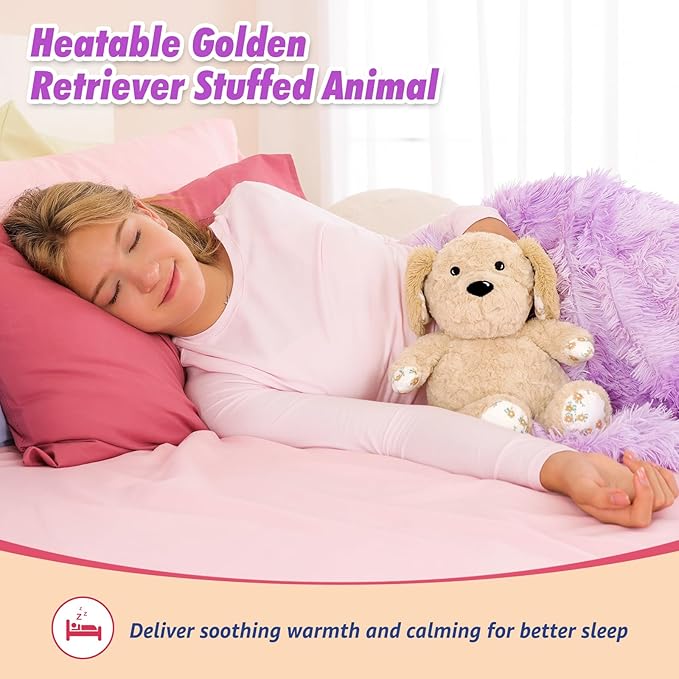 Ditucu Original Golden Retriever Microwavable Weighted Stuffed Animal Heated Dog Plush for Warmth Comfort Period Cramps Pain Plushies Toys Gifts for Kids Adults Light Brown 9 inch