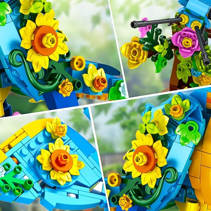 Flower Cat Building Set, 3 in 1 Floral Parrot Butterfly Animal Figure Building Toy for Home Office Art Decor, 412 PCS Building Block Gift for Adults Kids Boys Girls Ages 8 9 10 11 12+