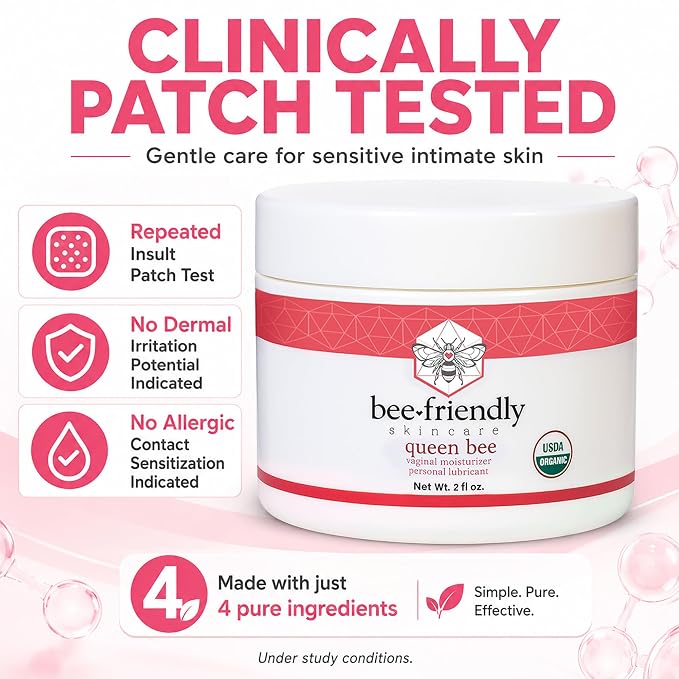 BeeFriendly® Organic Vaginal Moisturizer, USDA Certified, 6 oz (3 Jar Box) | Natural Vulva Cream, For Dryness, Itching, Irritation, Redness & Chafing, Due to Menopause & Thinning
