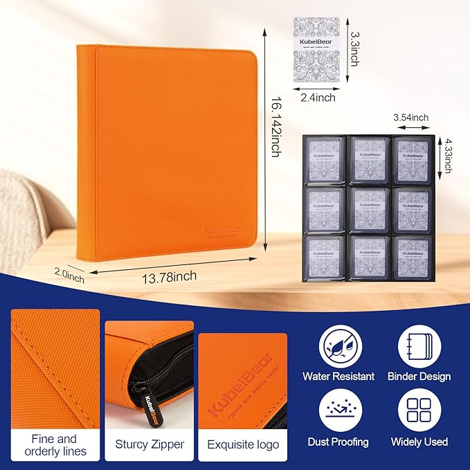 Toploader Binder – 360 Capacity, Zippered Trading Card Holder for MTG, Sports & Collectible Cards – Acid-Free, Durable & Travel-Friendly Storage (Orange dots, Toploader Binder)