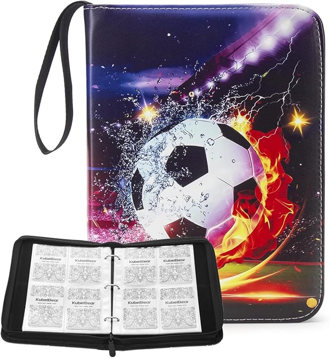 Card Binder – 400 Capacity, Zippered Trading Card Holder for MTG, Sports & Collectible Cards – Acid-Free, Durable & Travel-Friendly Storage (Red Football, 4 Pocket)