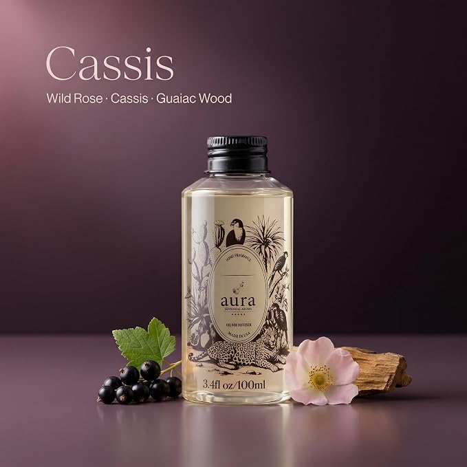Aura Cassis Fragrance Oil for Waterless Scent Diffuser - Inspired by L’Ombre Dans l’Eau | 3.4 fl oz / 100 ml Essential Oil Blend for Aromatherapy & Hotel Collection Diffuser