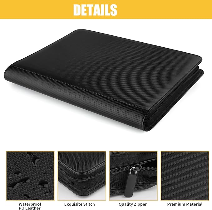 GERMUN Toploader Binder, Holds 288 Toploaders, 9 Pocket Top Loader Binders with Sleeves for 3 x 4'' Toploaders, Double-Sided Pocket Top Loader Storage Binder, Trading Card Binder - Carton Black