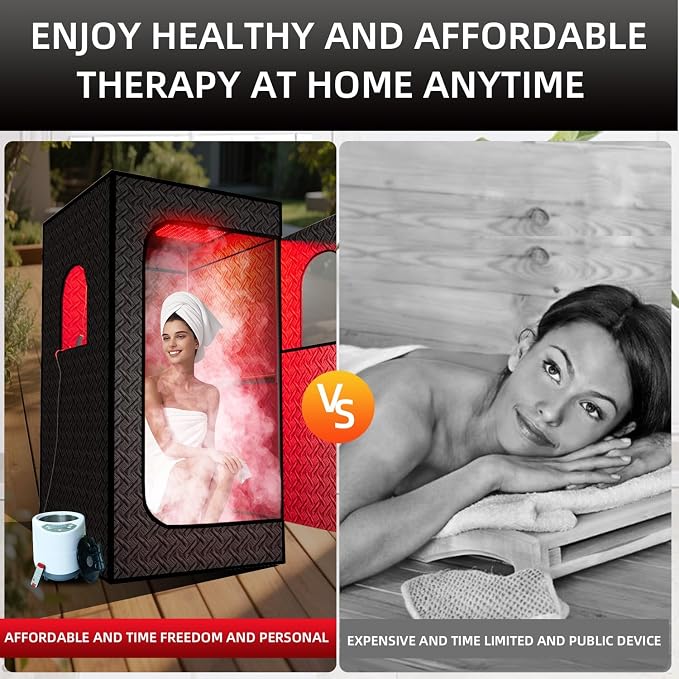 Portable Infrared Sauna for Home, Indoor Sauna Infrared with Red Light Therapy, Includes 660 & 850nm Red Light Therapy Lamp, 3L Steamer, Upgraded Chair and Mat, 72'x 36'x 36', Black